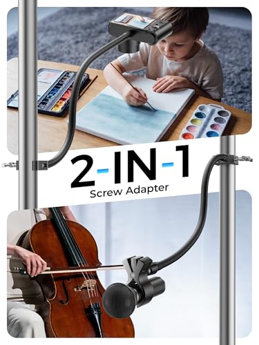 19.6" Steel Core Flexible Gooseneck Microphone Stand with 1/4" to 3/8" Adapter, Mic Clip & Super Crab Clamp, Desk/Pole Mount Compatible with Shure, Fifine, AT2020, Pyle, Razer, Blue Snowball