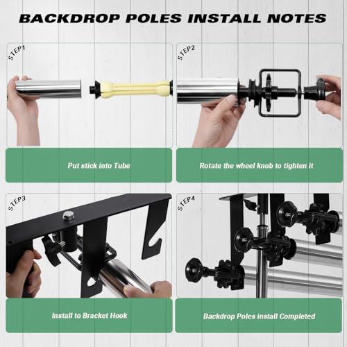 MagicLine Photography Backdrop 3 Roller Support System, 118 inch Stainless Steel Crossbars Manual Backdrop Stand,Wall/Ceiling/Light Stand Mount Background Holder for Home & Studio(Stability)