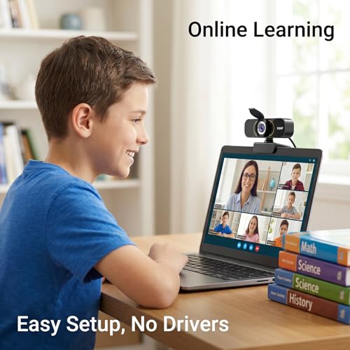 1080P Webcam for PC & Laptop with Microphone — Stay Connected | Plug and Play No Driver, Crystal Clear Video Auto Lighting, Privacy Physically Protected, Mount It Anywhere in Seconds - color: Black