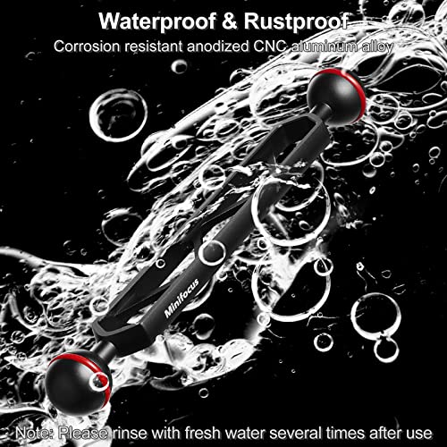 MINIFOCUS 8" Double Aluminum Extension Arm, 1" Ball Head Connector Underwater CNC Arm System Ball Head Extension for Strobe/Video Light/Diving Camera Tray, Waterproof and Rustproof (2pack) - size: 8" Extension Arm