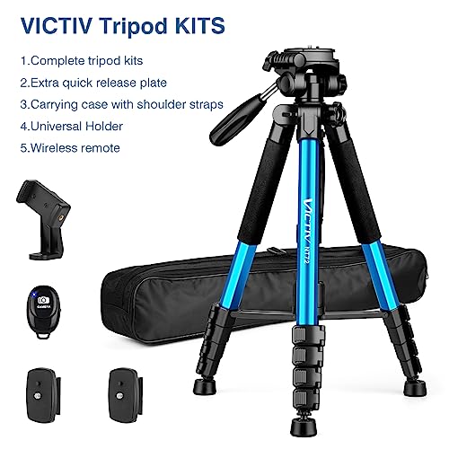 Victiv 72 inch Camera Tripod, Tall Tripod for Camera Cell Phone, Heavy Duty Camera Tripod Stand, Professional Aluminum Monopod, Compatible with Canon Nikon Sony DSLR Cameras - Blue - color: Blue