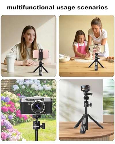 CAMBOFOTO Mini Tripod, Compact Lightweight Stand for Vlogging, Live Streaming, Stable Durable Celephone Tripod, Ideal for Home Office and Content Creators, with Phone Holder and Action Camera Mount