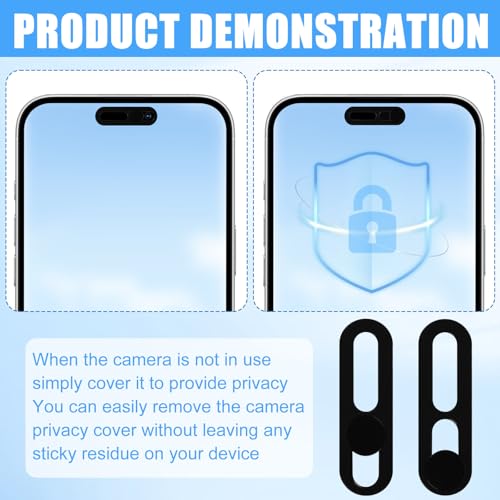 2pcs Front Camera Cover Slide, Ultra Thin Webcam Cover Front Phone Camera Protection to Protect Privacy and Security Compatible with iPhone 15 16 17 Air 14 17 Pro Max (Black)