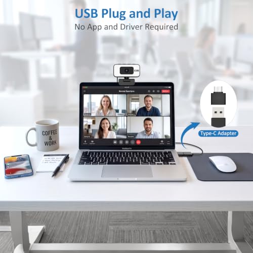 4K Webcam for PC, AutoFocus Webcam with Light for Desktop Computer | Web Camera with Microphone, FOV 80° USB Plug and Play Laptop Web Cam for Live Streaming, Online Teaching, Meetings - color: Black+White