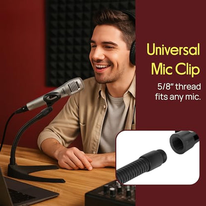 Pyle Desktop Microphone Stand - Universal Tabletop Mic Holder w/ Flexible 8.2'' Inch Gooseneck Mount and Solid U Shape Base - Perfect for Table Desk or Counter - PMKS8 - style: Single Pack