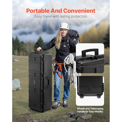 VEVOR Weatherproof Hard Case, Heavy Duty Protective Dry Box Case with Pre-Cut Foam Retractable Pull Handles for Travel, Hunt, Military, Tactical, IP67 Waterproof, for Cameras(44.09 * 15.94 * 13.46) - size: 112x41x34 cm