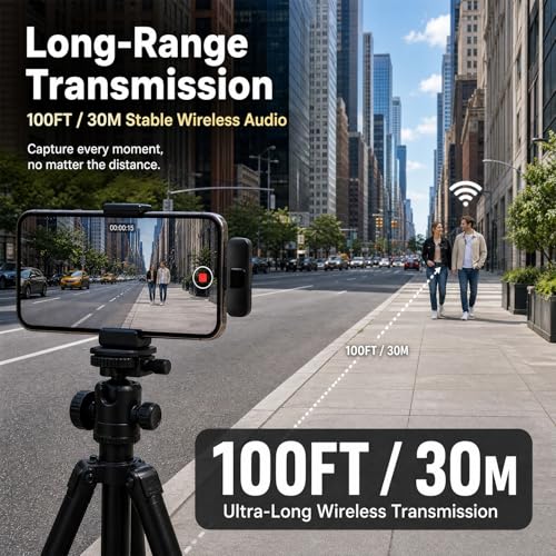 Wireless Lavalier Microphone for iPhone Android, 2Pcs Mini Mic, Plug & Play | Noise Cancelling, 64dB Adaptive, 0.35oz Featherweight, 65ft Range, 6H Battery, for Content Creators Vlogging, YouTube, TikTok