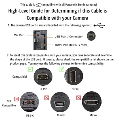 ienza Replacement USB PC Mac Photo Picture Transfer and Charge Cable Cord DMW-USBC1 for Panasonic Lumix Camera DMC-G7 ZS40 ZS50 TS30 SZ3 TZ8 TZ11 TZ15 TZ24 & More (See List of Compatible Models)