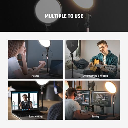 NEEWER Basics 10.5" Desk Ring Light with Stand/Phone Holder/Timer, 3000-6500K Full Screen 15W LED Selfie Panel Lighting for iPhone Recording Streaming Makeup Laptop Webcam Video Conference Zoom, R10