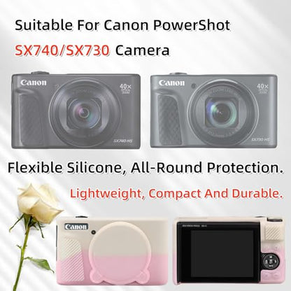 Camera Case for Canon PowerShot SX740/ SX730 Digital Camera,SX740 HS Case, Soft Silicone Protective Case Removable Lens Cover,Comes with 2 Screen Protectors and 1 Wrist Strap. (Beige-Pink) - color: Beige-Pink