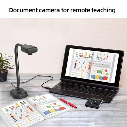 Document Camera for Teachers and Classroom, Gawervan USB Webcam/Doc Camera Built-in Mic— Mac OS, Windows, Chromebook Compatible for Live Demo, Web Conferencing, Distance Learning, Remote Teaching - color: Black