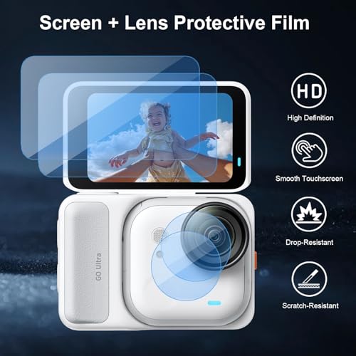 Mini Carry Case for Insta360 GO Ultra Accessories Kit, Half Zipper Hard Shell Bag Include Lens Screen Protector (4 Pack) + 2pcs Lens Cap Cover - Anti-Scratch, Anti-Collision, Anti-Dust