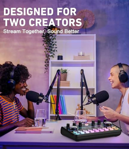 SkillDance Podcast Equipment Bundle for 2 with Soundboard & 2 Microphones, Plug-and-Play Setup for iPhone, Laptop & PC, Streaming & YouTube
