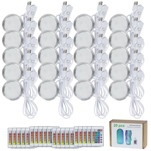 20PCS Remote Control RGB LED Lamp Kit 001 for Bambu Lab H2D/X1/P1P/A1 Multicolor Includes Button Battery Makerworld for Anycubic Makeronline 3D Printer Light DIY Hardware Model Parts USB - color: 20 PCS RGB LED Light