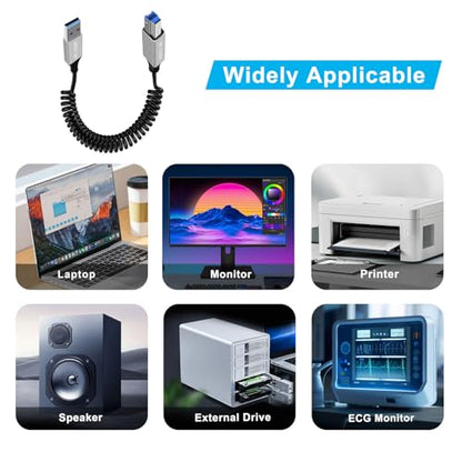Coiled USB A to B Printer Cable Coiled USB 3.0 Printer Cable Super Speed 5Gbps, for Scanner, External Hard Drives, Multifunction Printers (USB A, 1.5 m) - color: USB A, size: 1.5 m