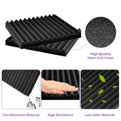 52 Pack Acoustic Foam Panels,1" x 12" x 12"Acoustic Wedge Studio Foam Sound Absorption Wall Panels (Black/Purple) - color: 52 Pack 26 Black+26 Purple, size: 12” x 12" x 1"