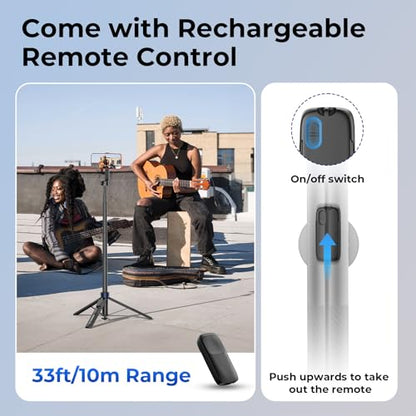 Kaitezenz Auto-Open Magnetic Selfie Stick Tripod for iPhone MagSafe, 71" Cell Phone Tirpod Stand with Metal Ring & Rechargeable Remote for Video Recording Vlogging Black