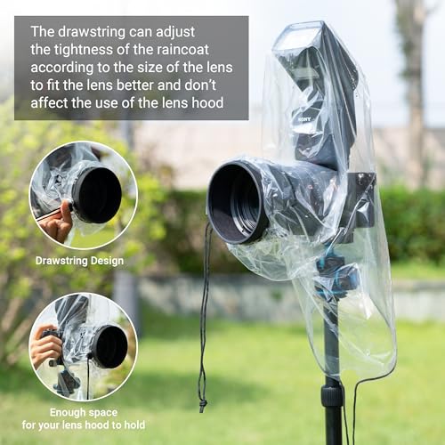 2 Pack Camera Rain Cover with Flash Clear Dust Proof Sleeve Protection for Canon EOS 4000D 1200D 90D 80D 77D 70D 5D 6D 7D Mark II R10 R7 R5 R6 Rp R Rebel T8i T7i T7 T6i SL3 SX70 SX60 HS - color: for Camera w Flash