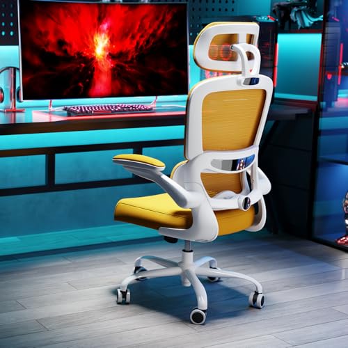 TRALT Office Chair Ergonomic Desk Chair, 330 LBS Home Mesh Office Desk Chairs with Wheels, Comfortable Gaming Chairs (1, Yellow) - color: Yellow
