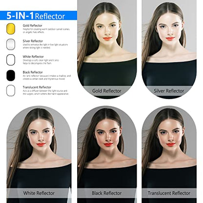 NEEWER 59"x79"/150x200cm Light Reflectors for Photography, Portable 5 in 1 Collapsible Multi Disc with Bag - Translucent, Silver, Gold, Black, White Diffuser for Studio and Outdoor Lighting - size: 59" x 79"