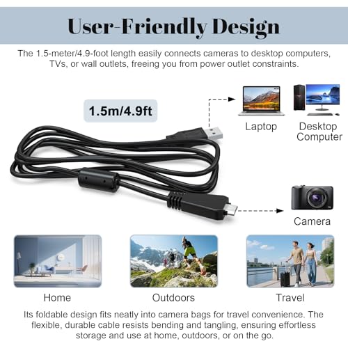 Zosvoses VMC-MD3 USB Cable Compatible with Sony Cyber-Shot DSC-W350 W360 W380 W390 W560 W570 WX7 WX9 WX30 H70 TX100 TX66 Digital Camera, VMC-MD3 Cable for Computers, Laptops, 4.9ft