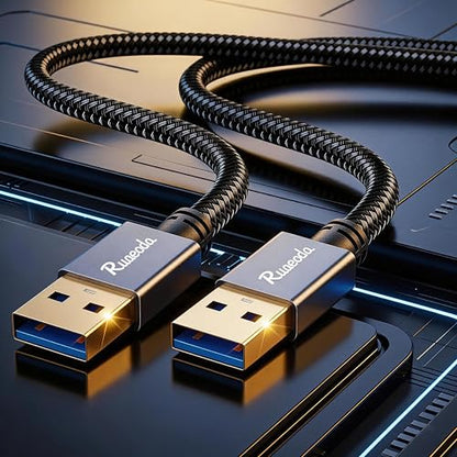 USB to USB Cable 3 ft, USB 3.0 Male to Male Braided Cord, 5Gbps Data Transfer, Compatible with Hard Drive, Cooling Pad, DVD (Not PC-to-PC) - size: 3.3Ft