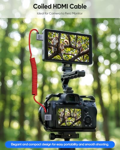 8K Short Coiled HDMI Cable, Right Angle 90 Degree HDMI 2.1 Camera Cable, 48Gbps 4K@240fps 8K@60fps HDR eARC VRR for for Sony FX30/A7S III, Canon C70, BMPCC 4K/6K, Atomos Ninja V SmallHD Monitor