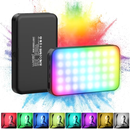 LUXCEO RGB Video Light, Portable LED Camera Light Panel, Dimmable 3000K-6000K CRI95+ Color Photo Light with 3000mAh Rechargeable Battery, for Photography Lighting, Vlogging, Video Conference