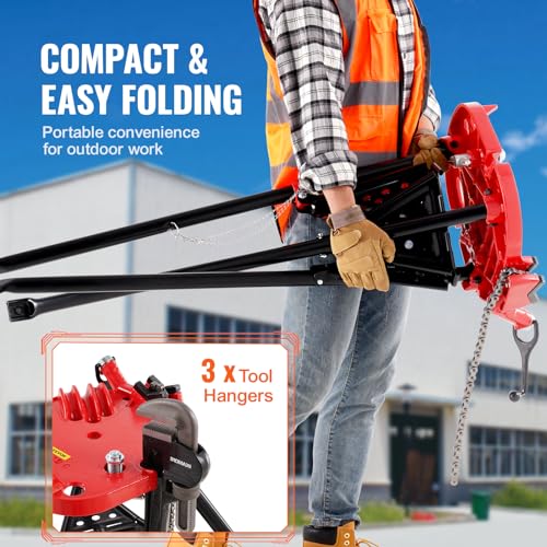 Mophorn 460-6 Tripod Pipe Chain Vise 1/8"-6" Capacity,Pipe Stand Portable Foldable Steel Legs,Pipe Stands w/Tool Tray, Tripod Stand Chain Vise Ideal for a Variety of Pipe Materials