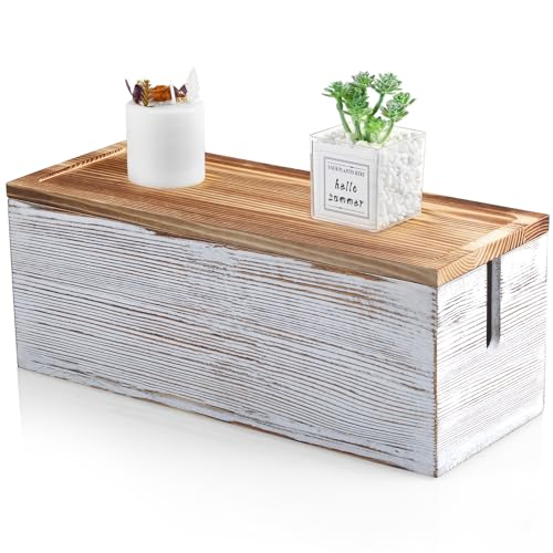 Large Cable Management Box, White Washed Wood Cord Organizer Box for Desk, Floor, Office to Hide Extension Cords Power Stripes Surge Protectors Chargers Wires - color: Rustic White, size: Large