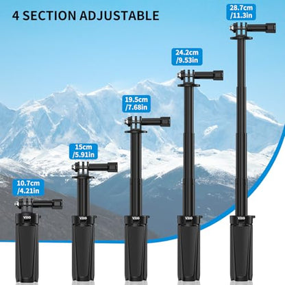 VRIG TP29 Extenable Mini Camera Tripod,Portable Small Handle Grip Desktop Webcam Selfie Stick Tripod for DJI Osmo Action 5Pro/4/3/AKASO Brave EK7000,Pole Tripod for Action Camera Hero 13 12 11 10 Max - size: 11.3" Tripod