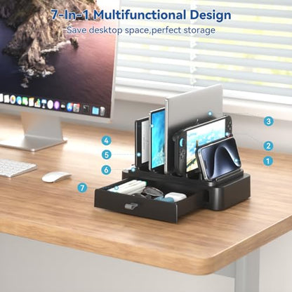 KDD 6 in 1 Mouse Mat with Magnetic Desktop Storage and Vertical Laptop Stand with Drawe