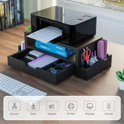 Simple Trending Wood Monitor Stand Riser with Drawer and Pen Holder, Desk Organizer for Home Office, Black - size: 20.25"W x 9.25"D x 5.5"H