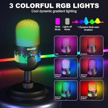 Aokeo USB Gaming Microphone, Condenser Microphone for PC/MAC/PS4/PS5/Phone-Cardioid Mic with RGB Lighting - color: AK-1