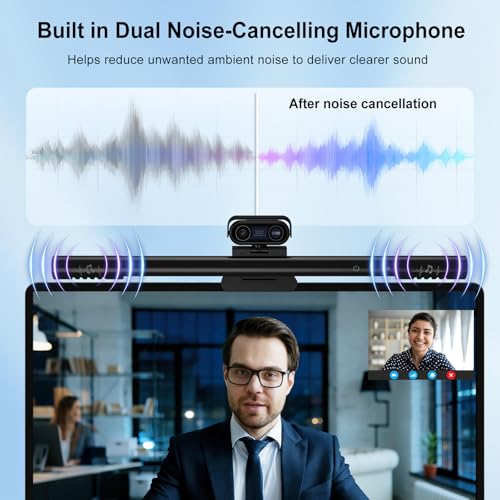4K Webcam for PC with Microphone&Light,4-in-1 Web Cam with Speaker,Dual Noise-Canceling Mics, Privacy Shutter Computer Camera HDR Auto Light Correction USB Plug-and-Play for Zoom, Teams, Twitch