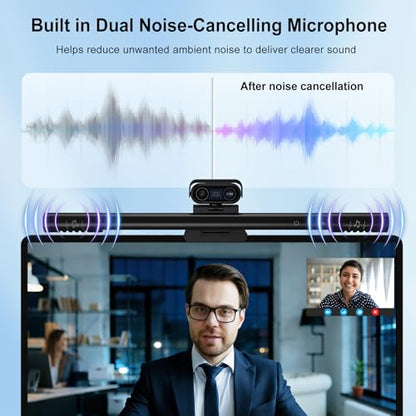 4K Webcam for PC with Microphone&Light,4-in-1 Web Cam with Speaker,Dual Noise-Canceling Mics, Privacy Shutter Computer Camera HDR Auto Light Correction USB Plug-and-Play for Zoom, Teams, Twitch