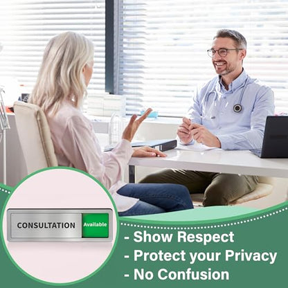 Consultation Room Door Sign with Slider, Do Not Disturb Privacy Office Sign, In Use/Available Acrylic Sliding Indicator for Business Hospital Home, Brushed Silver 8" x 2.6" - style: CONSULTATION
