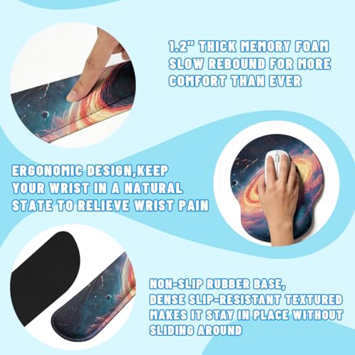 Black Hole Desk Mat Set Galaxy Space Art Large Mouse Pad with Wrist Rest 4in1 Desk Mat for Desktop Ergonomic Computer Desk Arm Wrist Anti-Slip Computer Ergonomic Mouse Pad Home Office Gaming - color: Black Hole Galaxy Space