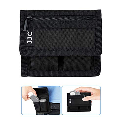 DSLR Battery and Memory Card Holder Pouch (3 Pockets) - Camera SD CF XQD Card Storage Case for AA, LP-E6, LP-E10, LP-E12, LP-E17, EN-EL14, EN-EL15, NP-FW50, NP-F550, NP-FZ100 Batteries - size: 2 Battery Slots + 1 Zipped Pockets