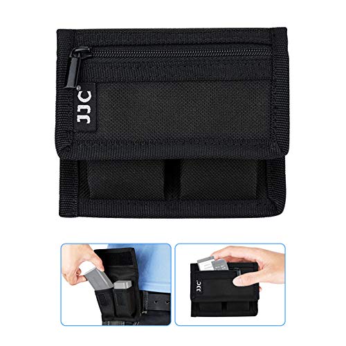 DSLR Battery and Memory Card Holder Pouch (3 Pockets) - Camera SD CF XQD Card Storage Case for AA, LP-E6, LP-E10, LP-E12, LP-E17, EN-EL14, EN-EL15, NP-FW50, NP-F550, NP-FZ100 Batteries - size: 2 Battery Slots + 1 Zipped Pockets