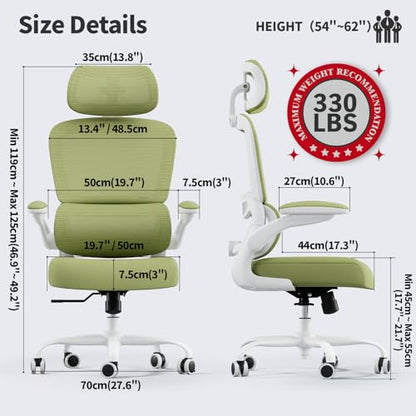 TRALT Office Chair Ergonomic Desk Chair, 330 LBS Home Mesh Office Desk Chairs with Wheels, Comfortable Gaming Chairs (1, Green) - color: Green