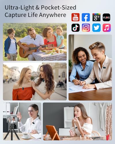 Wireless Lavalier Microphone for iPhone:JXJXQU Mic with Smart Noise Reduction/Reverb Effect/30H+ Battery Mini Design Suitable for Podcast/Vlogging/Video Recording - Compatible with iOS/Android Phones - size: 2T2R Black Mic for iOS/Android