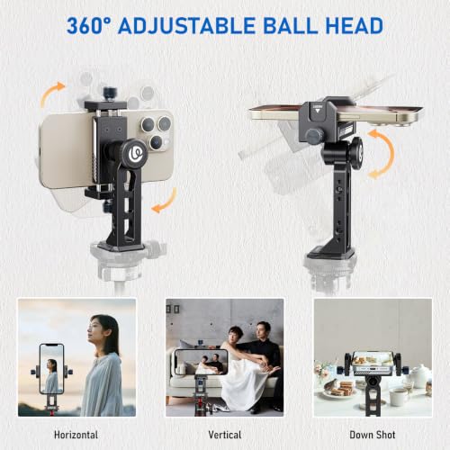 Ulanzi MA53 Metal Tripod Phone Mount, Smartphone Tripods Adapter with Arca Swiss/Uka Port, 2 Cold Shoe, 360° Cellphone Tripod Mount, for iPhone 17 Samsung Holder for Photo Video Vlogging Rig