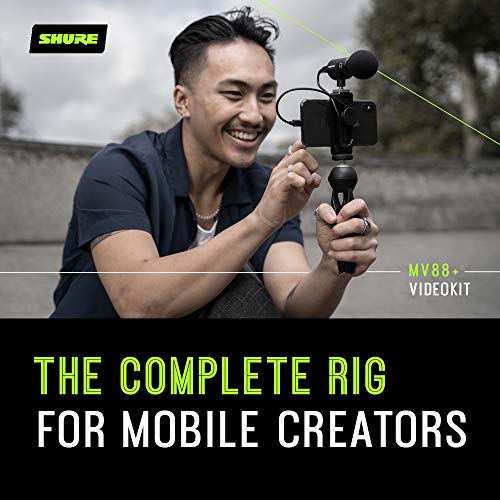 Shure MV88+ Video Kit Digital Stereo Condenser Microphone for iPhone, Android, Mac & PC - Portable Recording Mic with DSP Controls, Headphone Monitoring & Tripod, Black - style: MV88+ Wired KIT