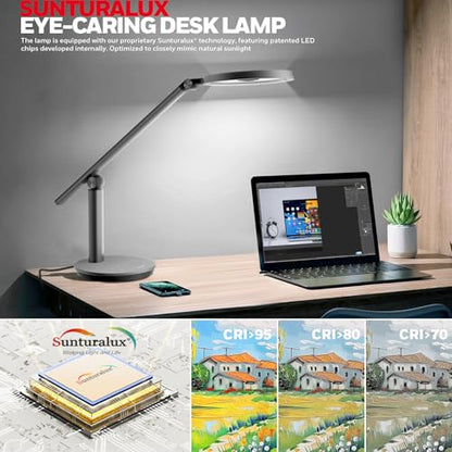 Honeywell Desk Lamp for Home Office, H6 Sunturalux™ Eye-Caring Led Desk Light, 800LM Dimmable Desk Lamp with Timer, Touch Control Tall Desk Reading Light, Table Lamp for Circle Webcam, Study, Bedroom - color: Gray