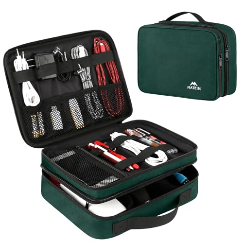 MATEIN Electronics Travel Organizer, Double Layers Charger Organizer with Sturdy Handle for Travel Accessories, Tech gifts for Men and Women, Medium Tech Case for Cable Management, Peacock Blue - color: Dark Green, size: Medium