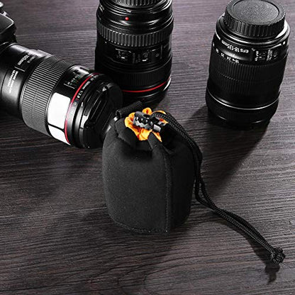 S Size (Small) Camera Lens Pouch, Thick Protective Neoprene Bag Storage Cover Case with Drawstring Design, Soft Plush Interior, Compatible for Canon, for Nikon, for Sony DSLR Lenses - size: S: 8cm x 10cm (D x H)