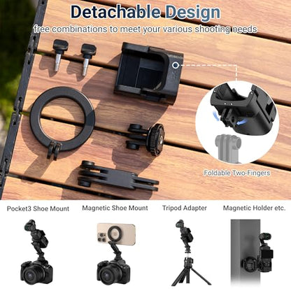 JJC Pocket 3 Magnetic Phone Holder for DJI Osmo Pocket 4 3 & Xtra Muse Accessories, Detachable Expansion Adapter Compatible with Magsafe Cell Phones/Case, Folding 2-Fingers for Tripod Extension Rod - color: Black -Magnetic Handle Version