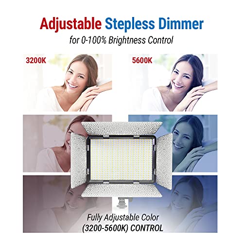 Vidpro LED-530 Photo and Video Light Kit - On Camera Panel LED Light - Adjustable and Dimmable 3200K-5600K Variable Color Light Fits Cameras w/Hot Shoe Includes Rechargeable Battery Diffuser - size: LED-530