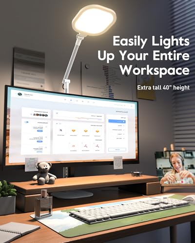 Led Desk Lamps for Home Office with Base, Tall Desk Lamp with 50 Light Modes & Memory and Timer Func Computer Light, Flexible Adjustable Table Lamps for Video Conference, Architect (White 1 Pack) - size: White 1 Pack